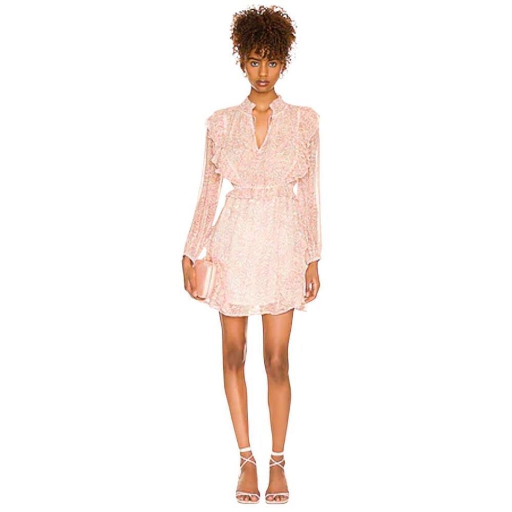 Cleobella Zaria Mini Dress Medium Pink Zebra Print Boho Ruffle Romantic Chic